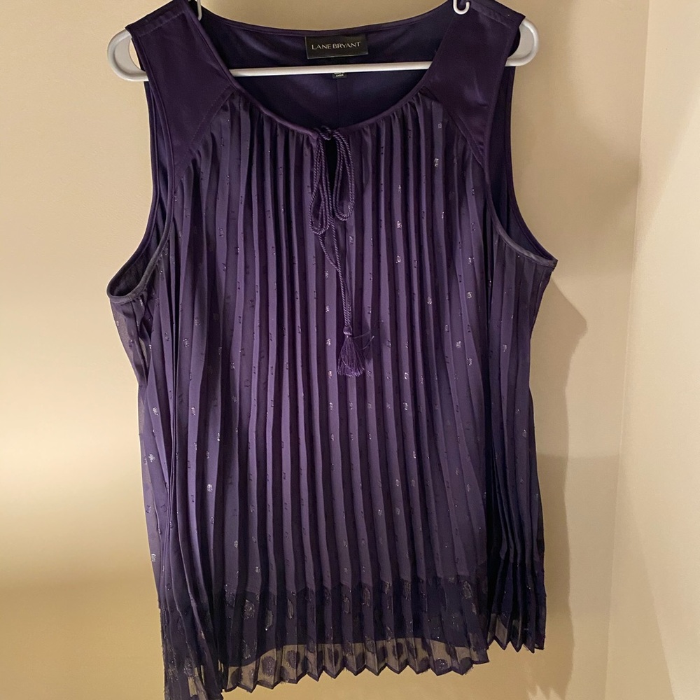EUC purple pleated sleeveless blouse with tie, size 18
